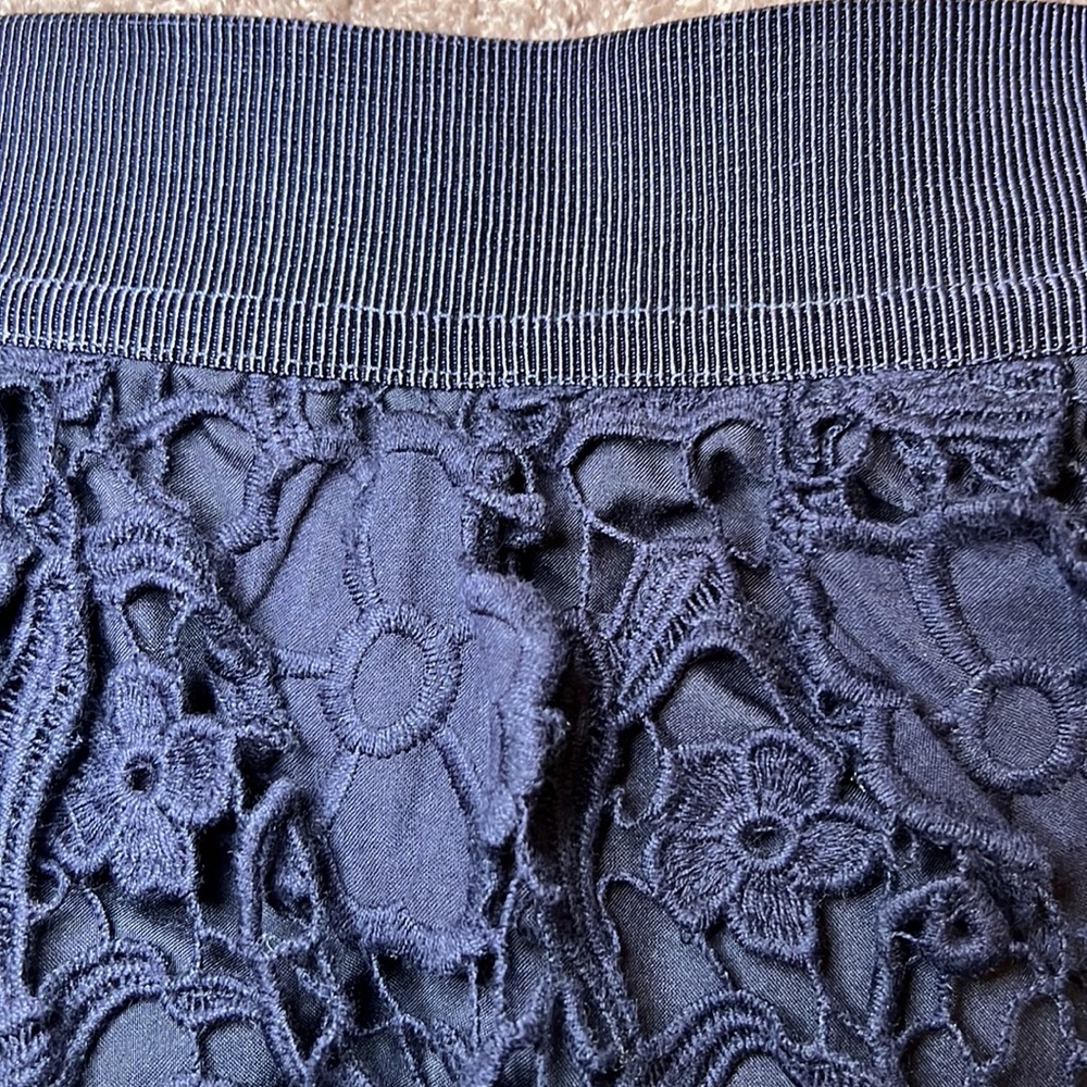 Ann Taylor lace overlay midi skirt in navy - size 14 - Picture 4 of 6